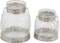 Glass Jar Candle Holders with Metal Handles, Clear, Silver, Pack of 2 A175067