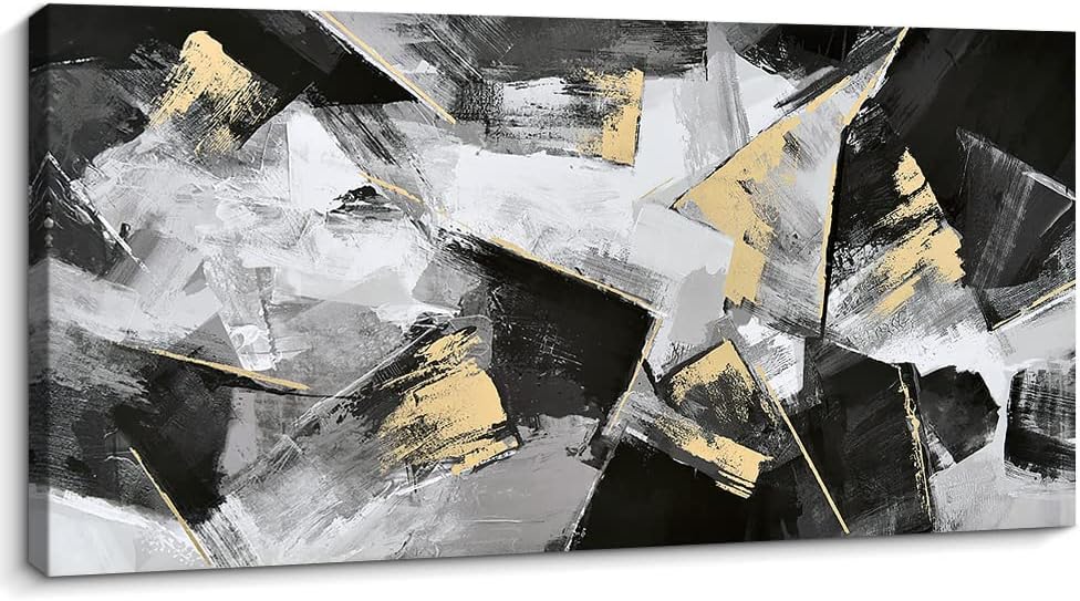 Black and White Abstract Canvas Art with Gold Foil, 20x40 Inch Pack of 2 S687478