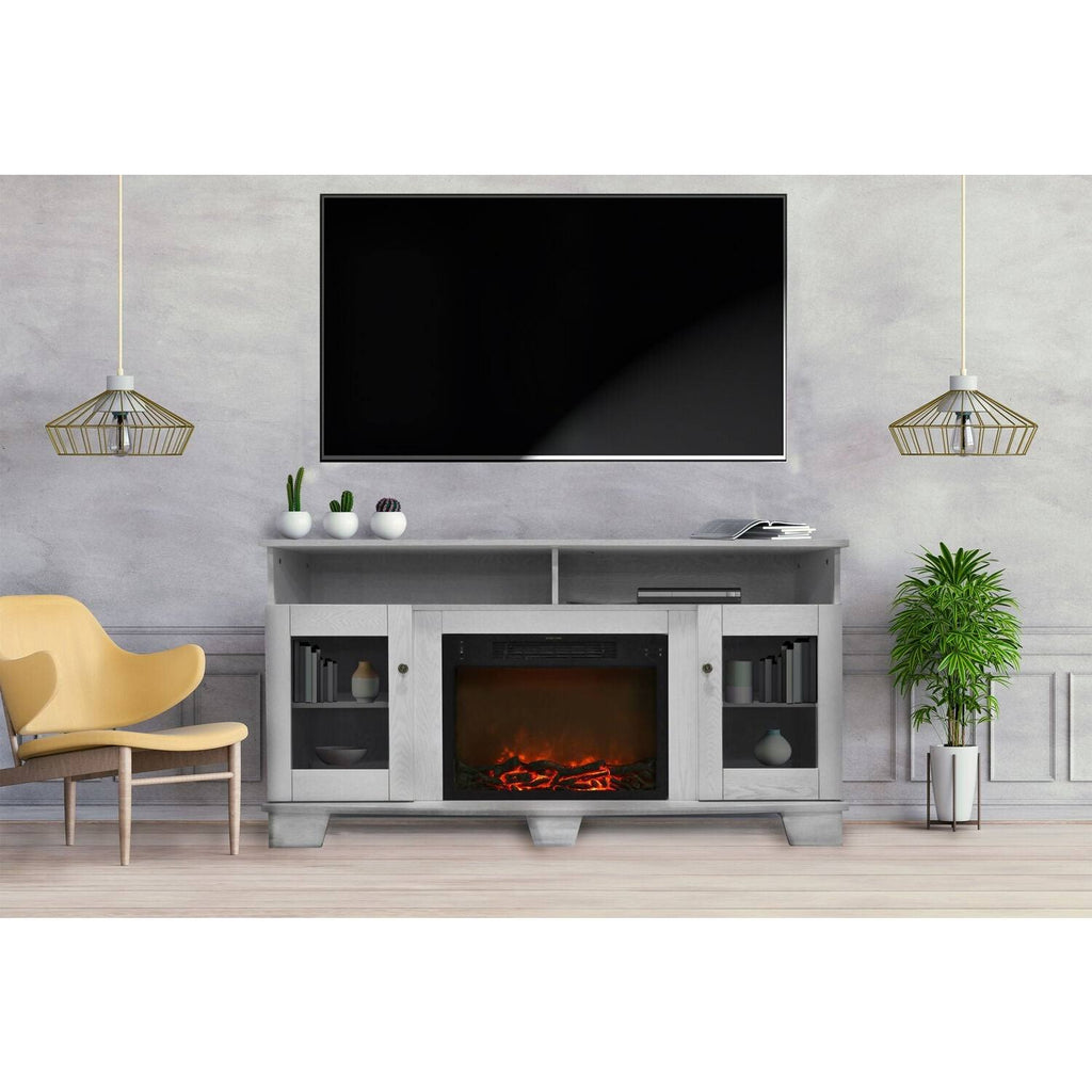 White Electronic Fireplace Mantel W7151