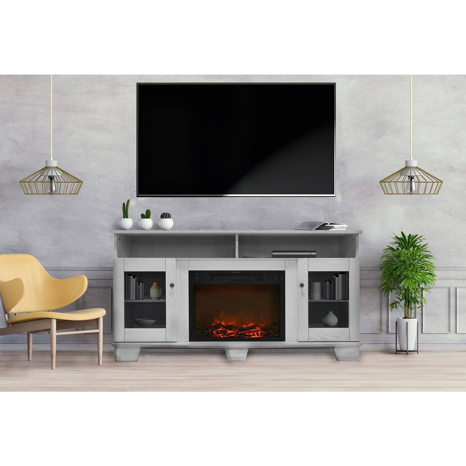White Electronic Fireplace Mantel W7151