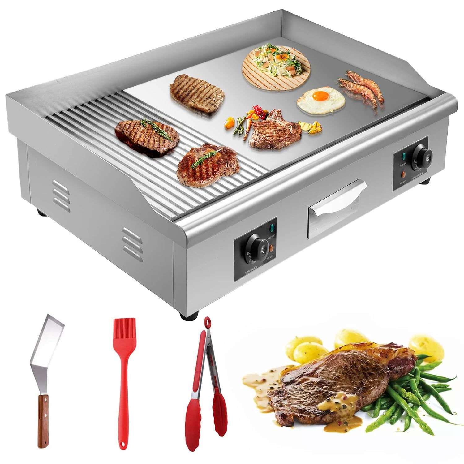 Electric Griddle, Stainless Steel Flat Top Grill R12686