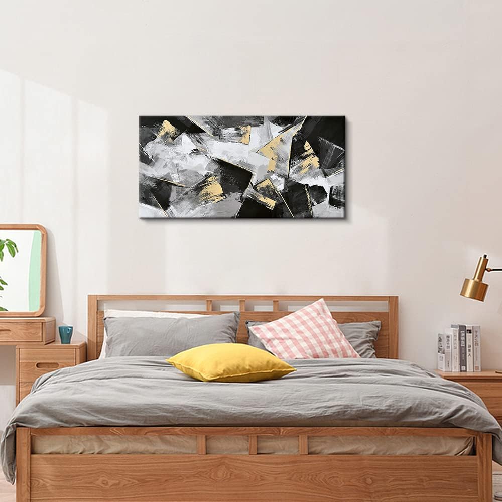 Black and White Abstract Canvas Art with Gold Foil, 20x40 Inch Pack of 2 S687478