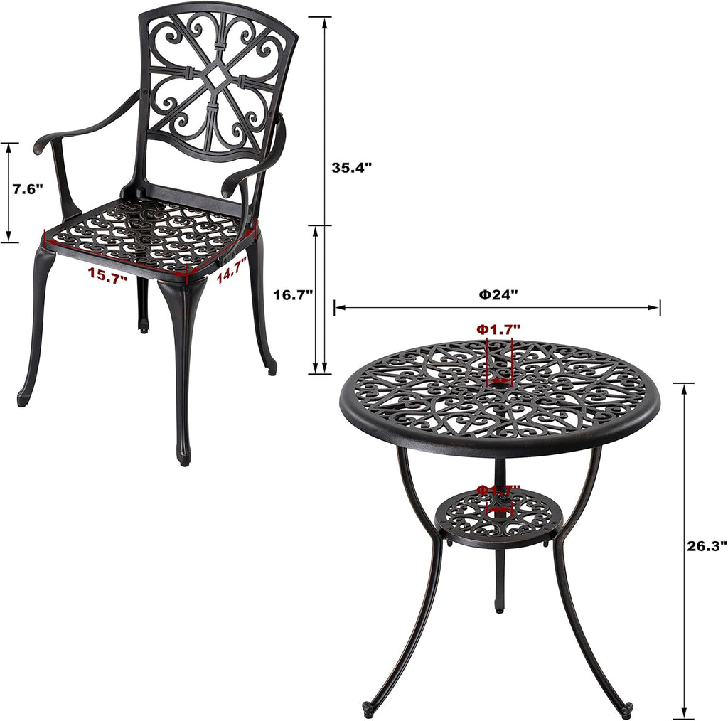 3 Piece Cast Aluminum Patio Bistro Table Set with Umbrella Hole W101