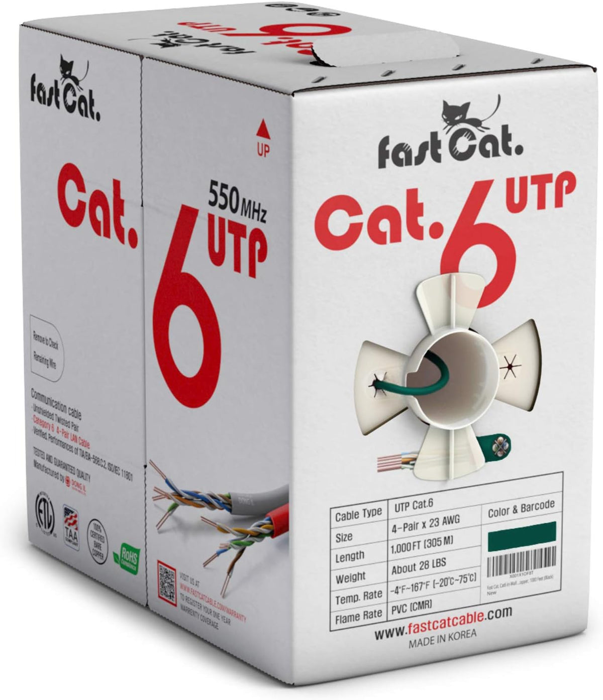 Cat6 Ethernet Cable 1000ft - 23 AWG CMR Solid Bare Copper UTP LAN Cable (Red) F106