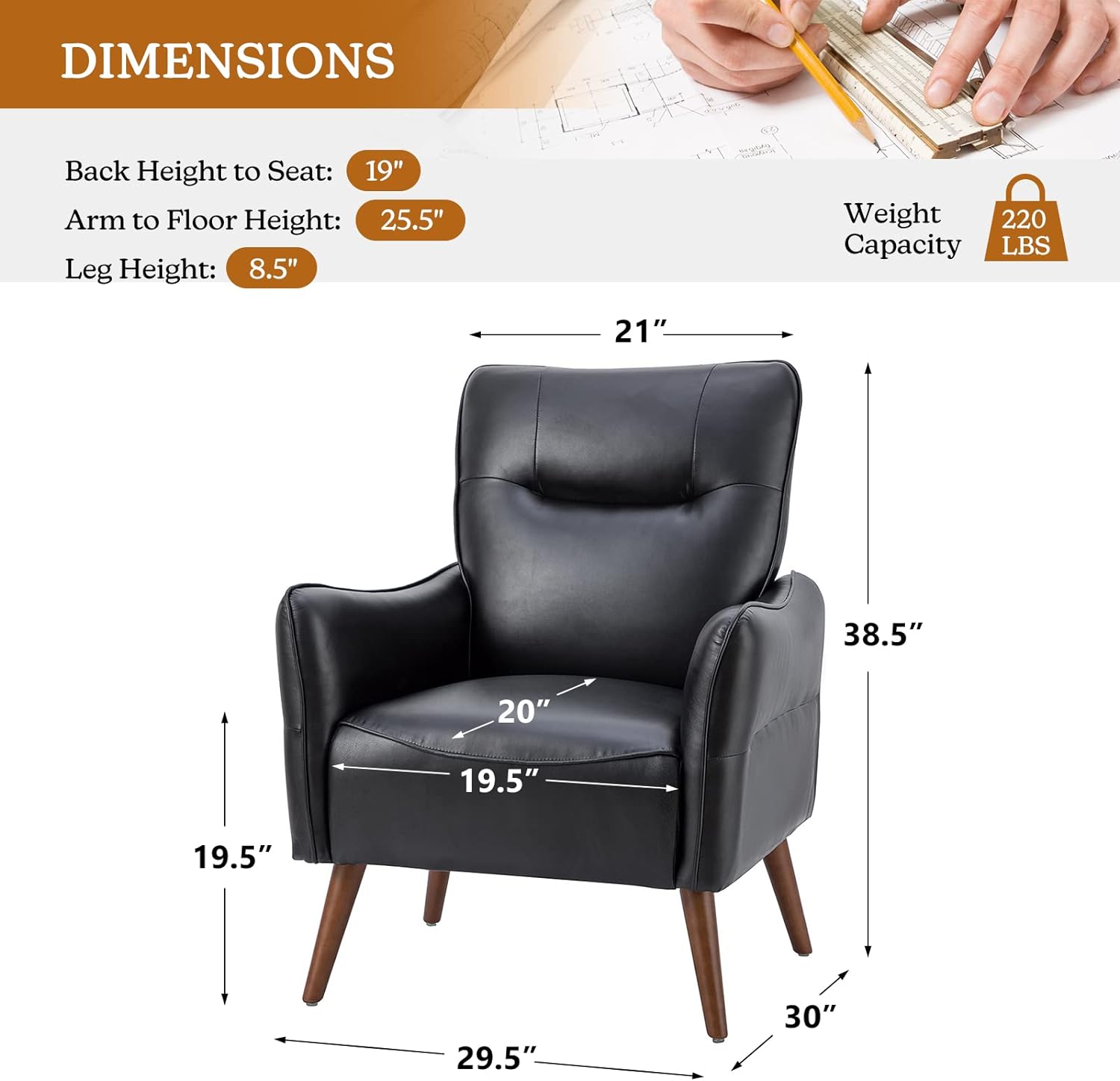 Black Faux Leather Armchairs Set Of 2 With Wooden Legs F403747