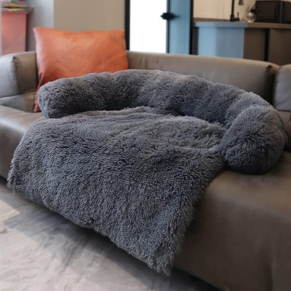 Silver Grey Medium Pet Couch Protector with Memory Foam Neck Bolster U936053