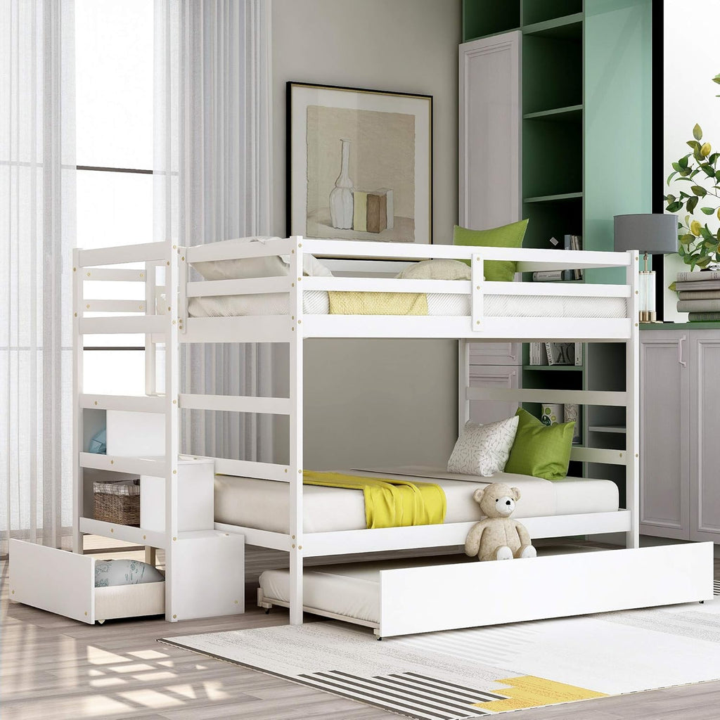 White Twin Over Twin/Full Bunk Bed with Storage Drawers X6766