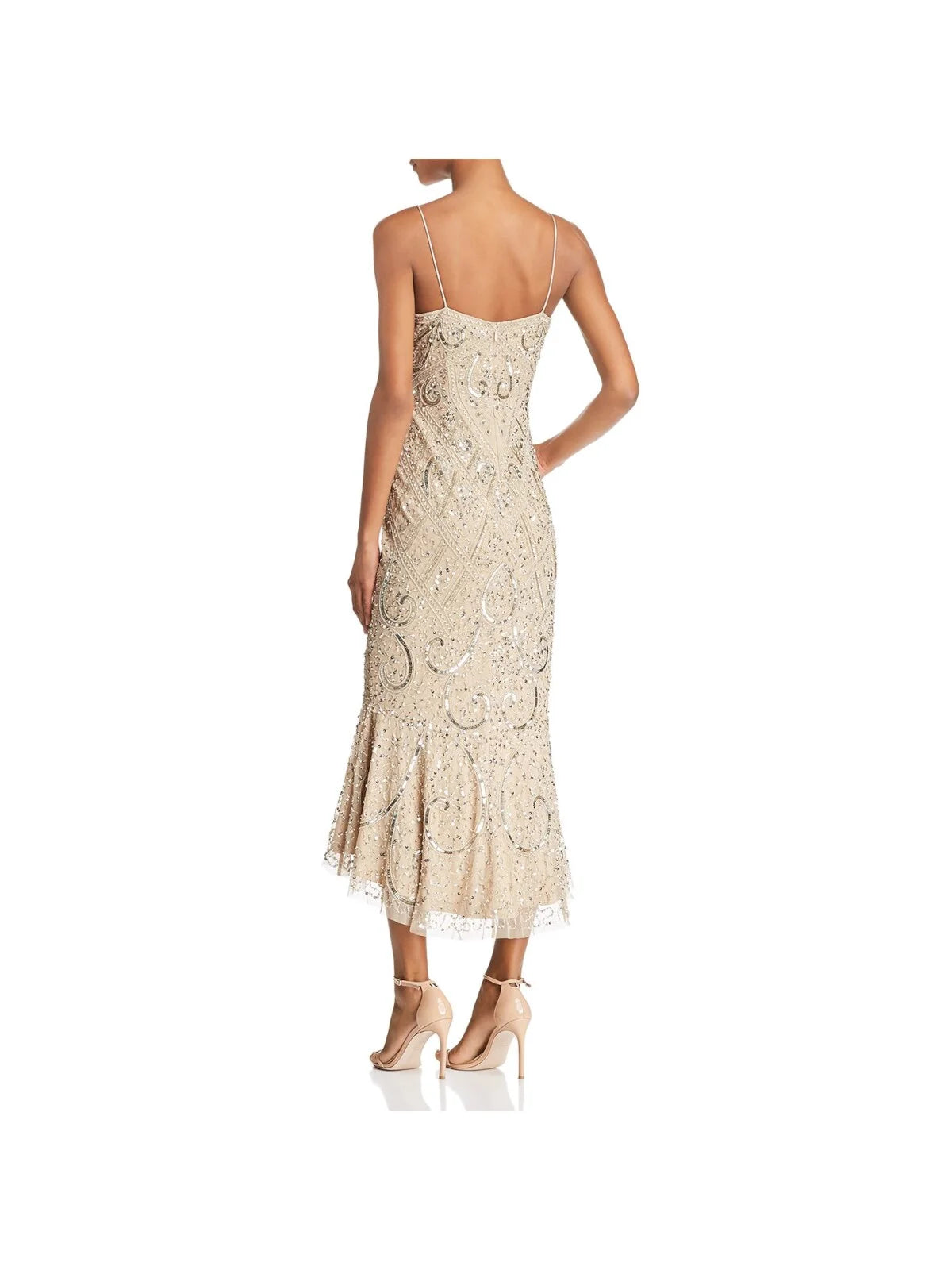 Gold Sequined Padded Midi Cocktail Dress 10 R85411