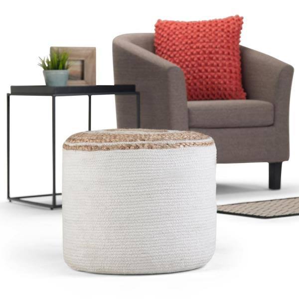 Natural Cotton Round Braided Pouf B44021