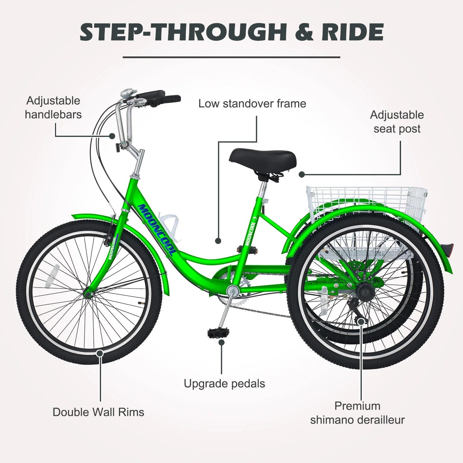 24" 7 Speed Three Wheel Tricycle Bike with Large Basket N673022