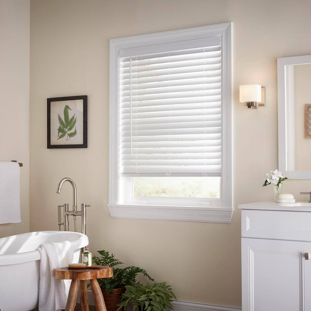 White Cordless Faux Wood Blind 55.5 in. W x 36 in. L T35119