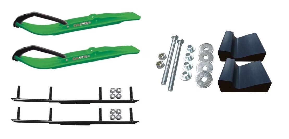 Green XT Snowmobile Skis with 4" Round Bars Complete Kit M85143