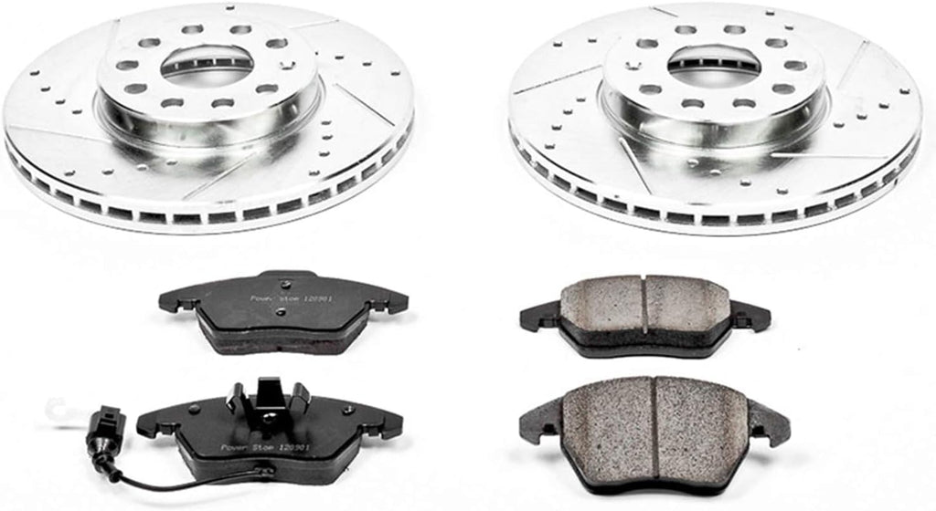 Front Z23 Carbon Fiber Brake Pads with Drilled & Slotted Brake Rotors Kit D3639