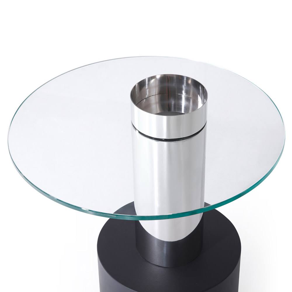 Clear Glass End Table with Stainless Steel and Black Base C948