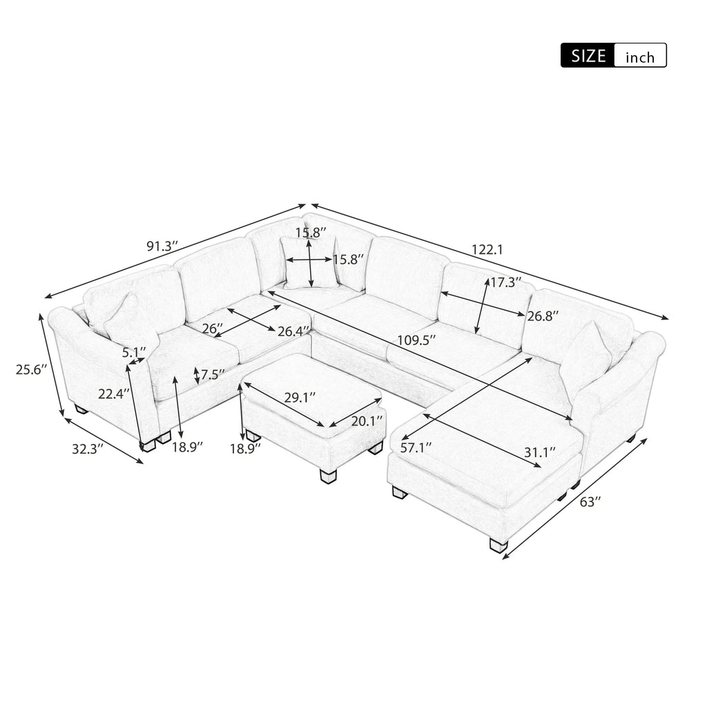 White Velvet Sectional Sofa with Ottoman T2114