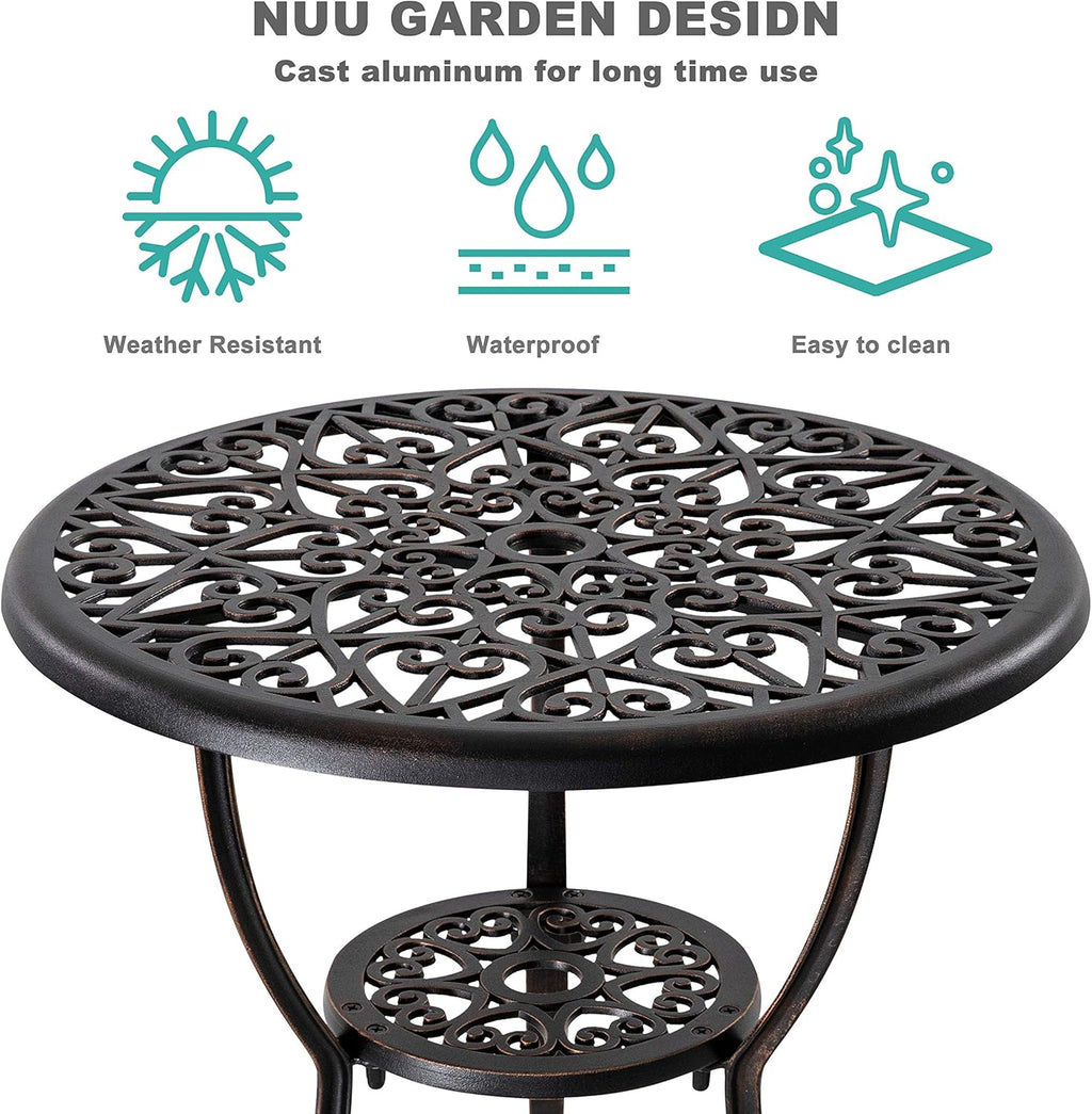3 Piece Cast Aluminum Patio Bistro Table Set with Umbrella Hole W101