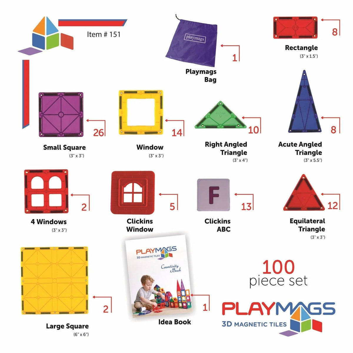 100 Piece Magnetic Building Blocks Set U401