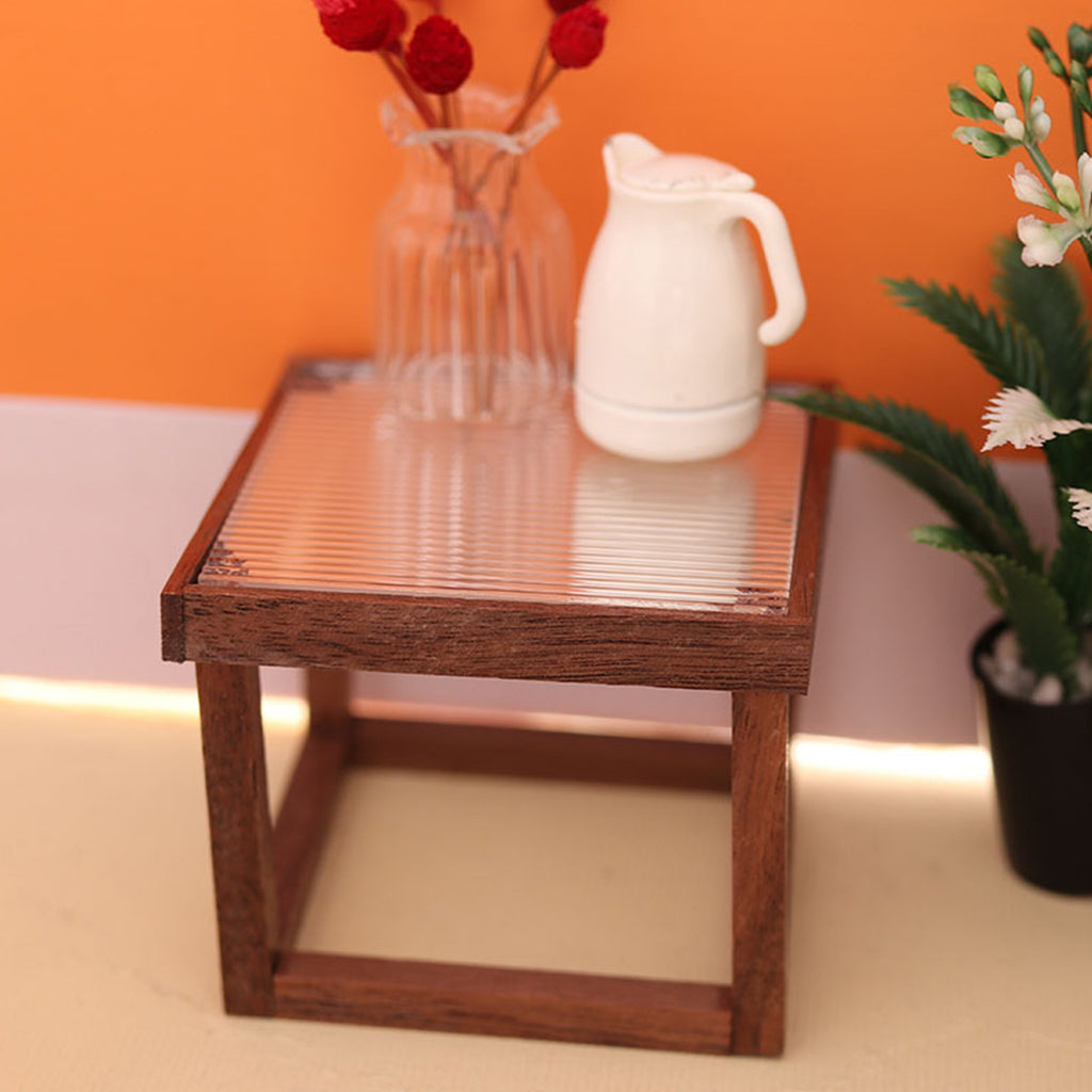 Mini Table Acrylic Black Walnut Wood for Doll House L8380