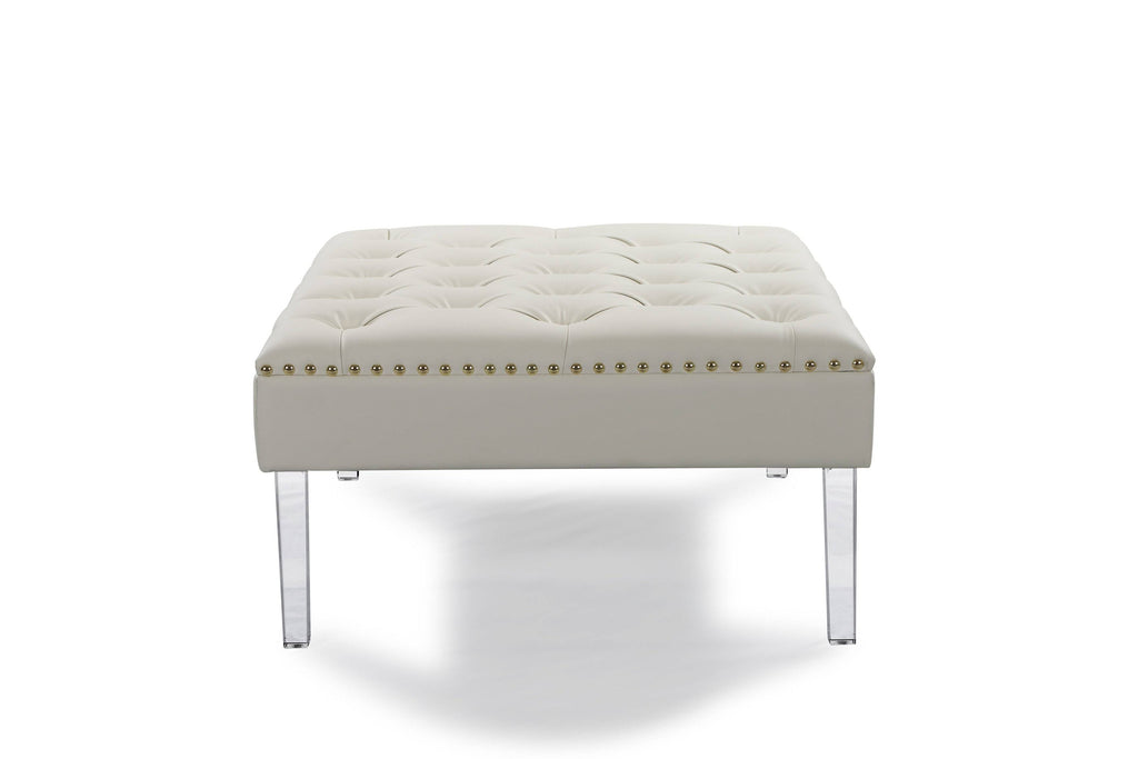 White PU Button Tufted Square Ottoman L88603
