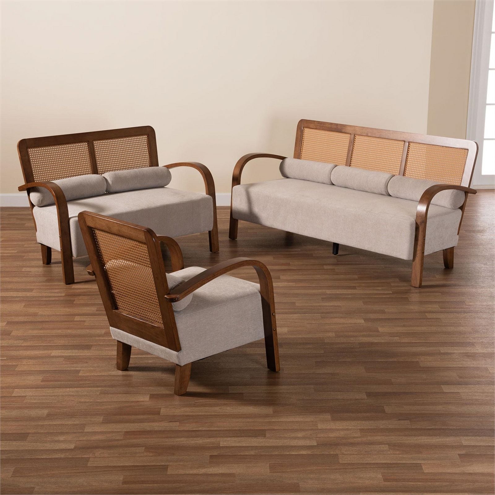Sage Gray Fabric and Brown Wood 3-Piece Living Room Set F751639
