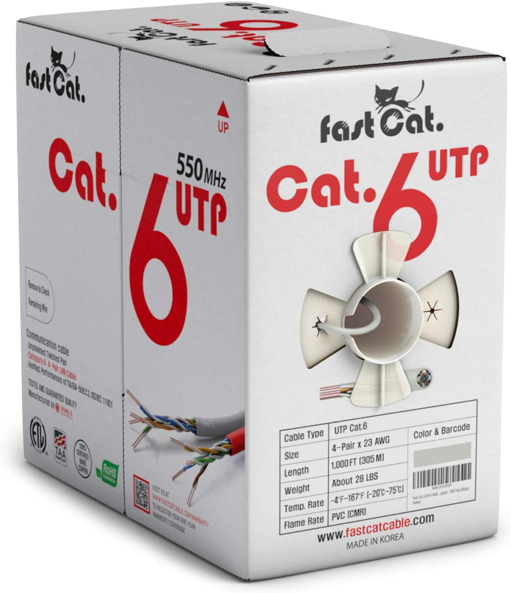 Cat6 Ethernet Cable 1000ft - 23 AWG CMR Solid Bare Copper UTP LAN Cable (Red) F106