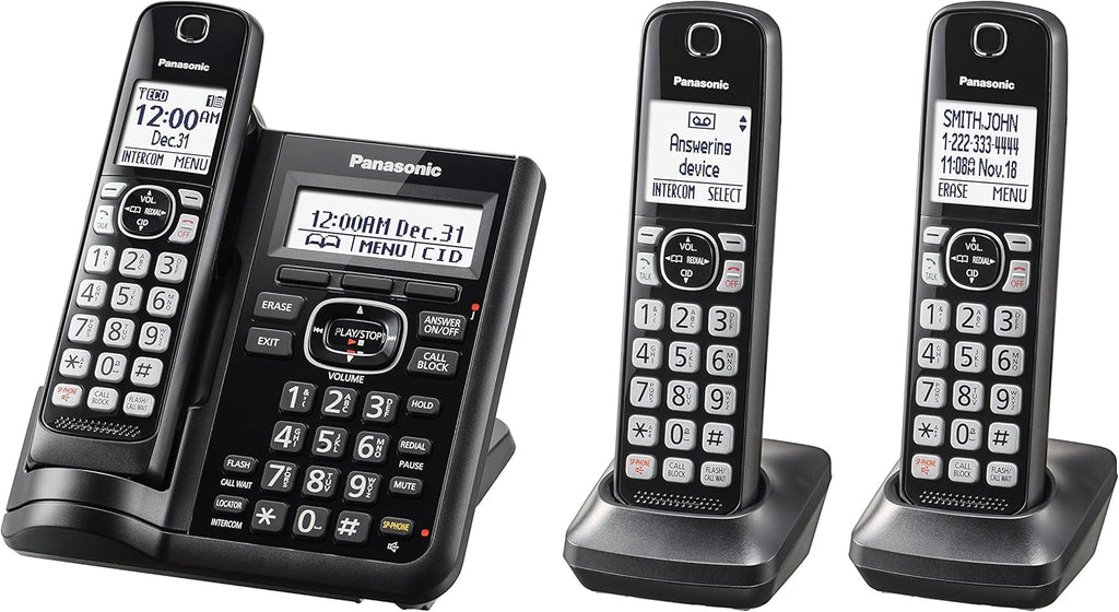 Black/Silver Trim 5 Handsets Cordless Phone System Y19926