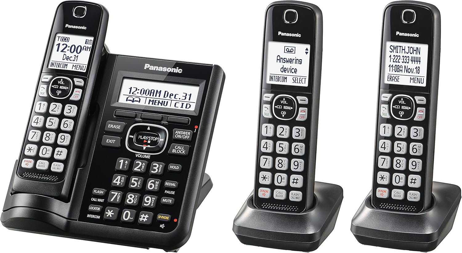 Black/Silver Trim 5 Handsets Cordless Phone System Y19926