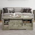 Warm Grey Rectangular Coffee Table with Storage Drawer and Sliding Barn Door T833966