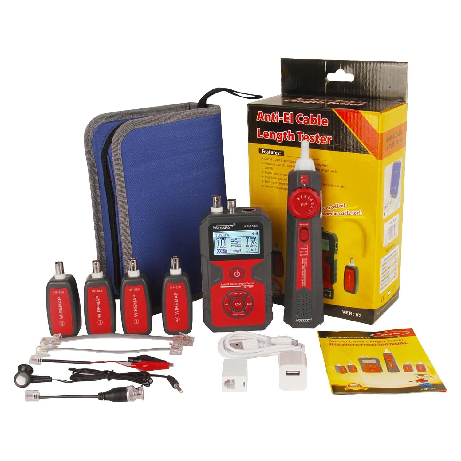 LCD Network Tester with RJ11 RJ45 Coax Cable Tester and VFL Function E842901
