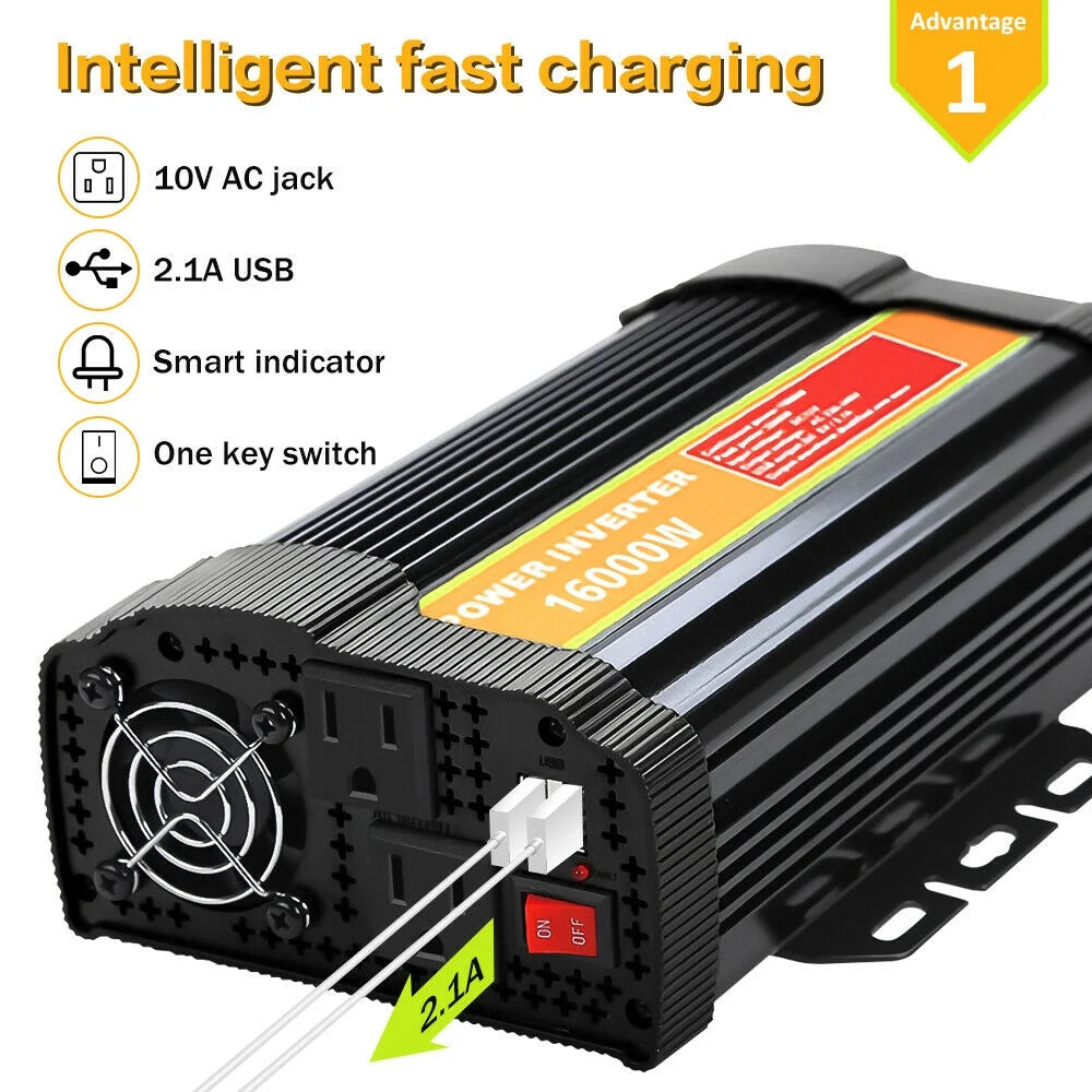 8000W Peak Car Power Inverter DC 12V to AC 110V with 2 AC Outlets and 2.1A Dual USB Charging Port X8170