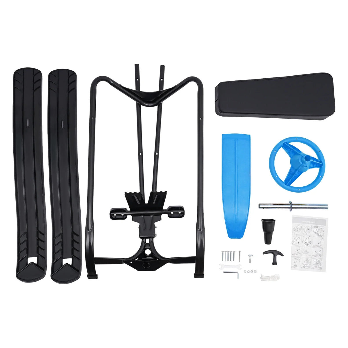 Blue Snow Sled with Steering Wheel and Double Brake Pull Rope S7734