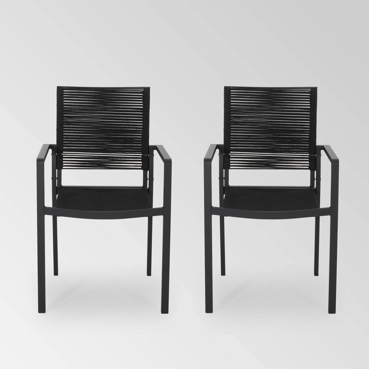 2pk Aluminum Dining Chair with Rope Seat - Dark Gray/Black D25106