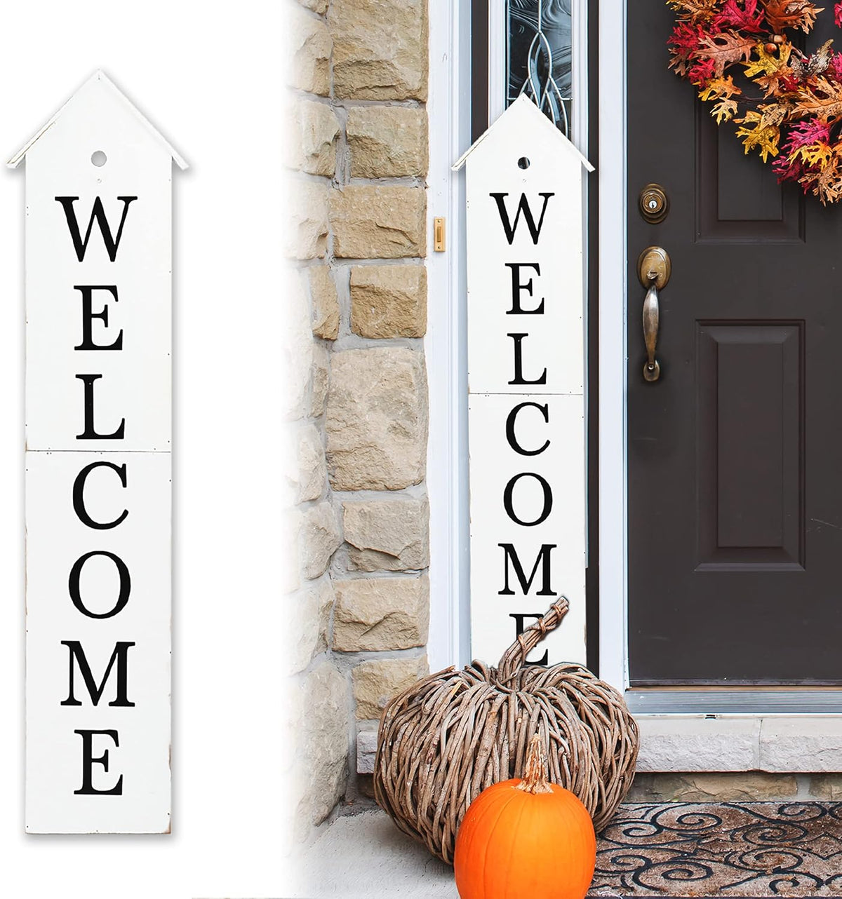 4ft Vertical Wooden Welcome Sign (White) F670094