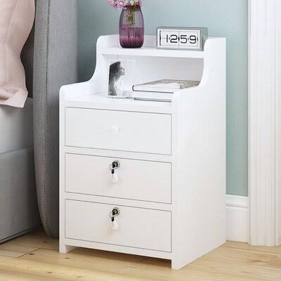White 3 Drawer End Table with Lock Cabinet C214