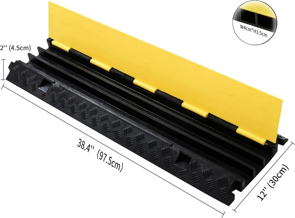Cable Protector 2 Pack, 3 Channel PVC Rubber, 44000lbs Capacity Heavy Duty P1631