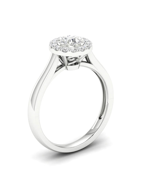 10K White Gold Single Stone Halo Engagement Ring V847