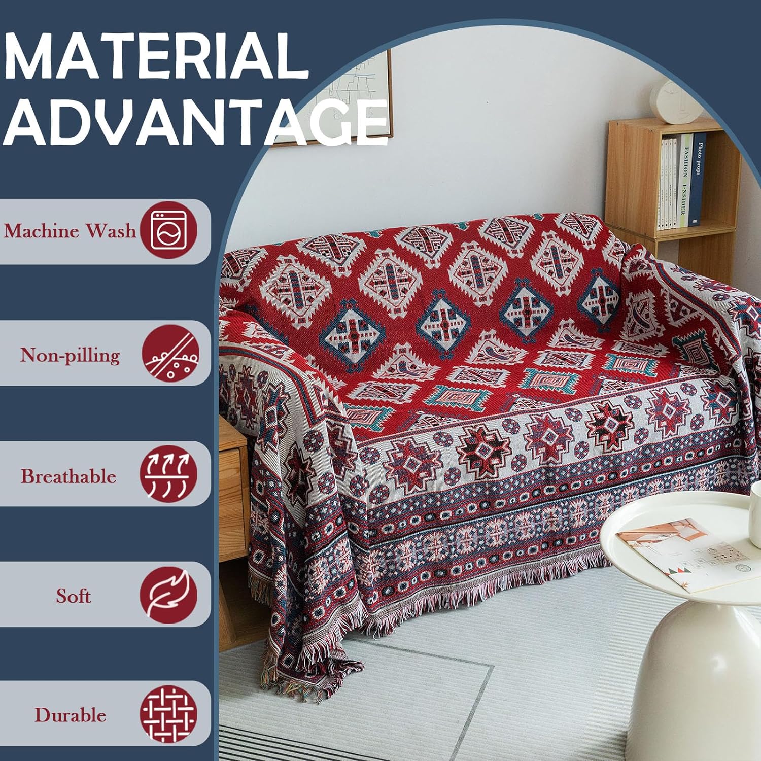Red Geometric Jacquard Couch Cover, 71" X118" I481011