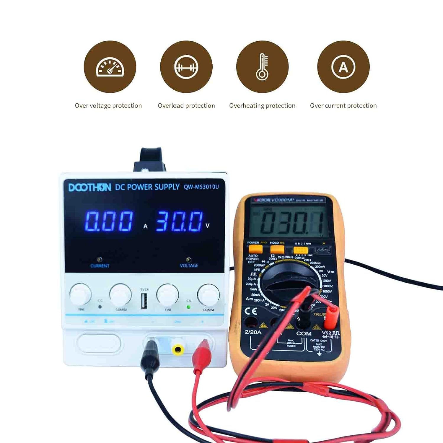 DC Power Supply Variable Adjustable Switching Regulated Bench Power Supply, 3-Digit LED Display, 5V/2A USB Interface, Alligator Test Line, American Power Cord, 30V/10A, Pack of 2 M19624