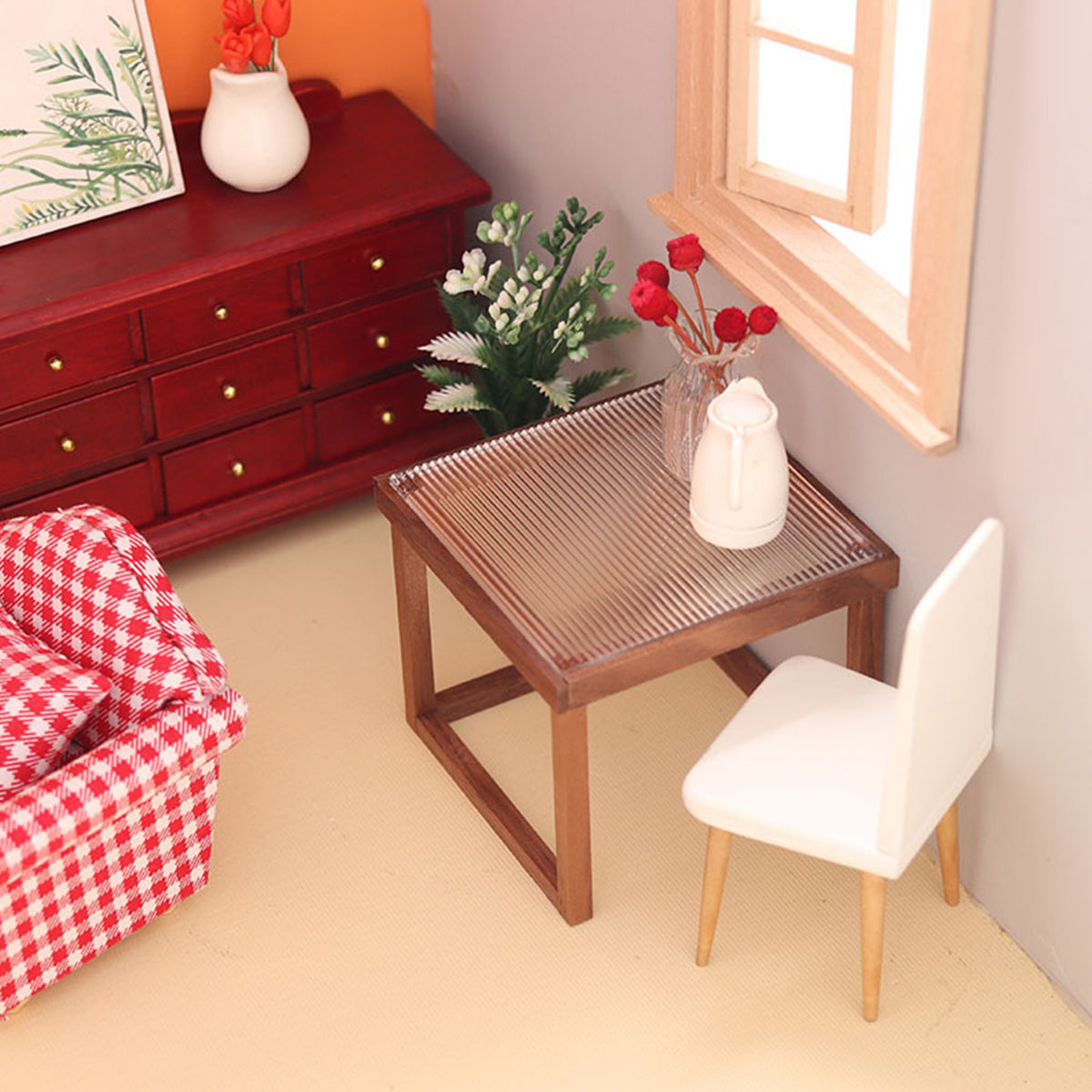 Mini Table Acrylic Black Walnut Wood for Doll House L8380