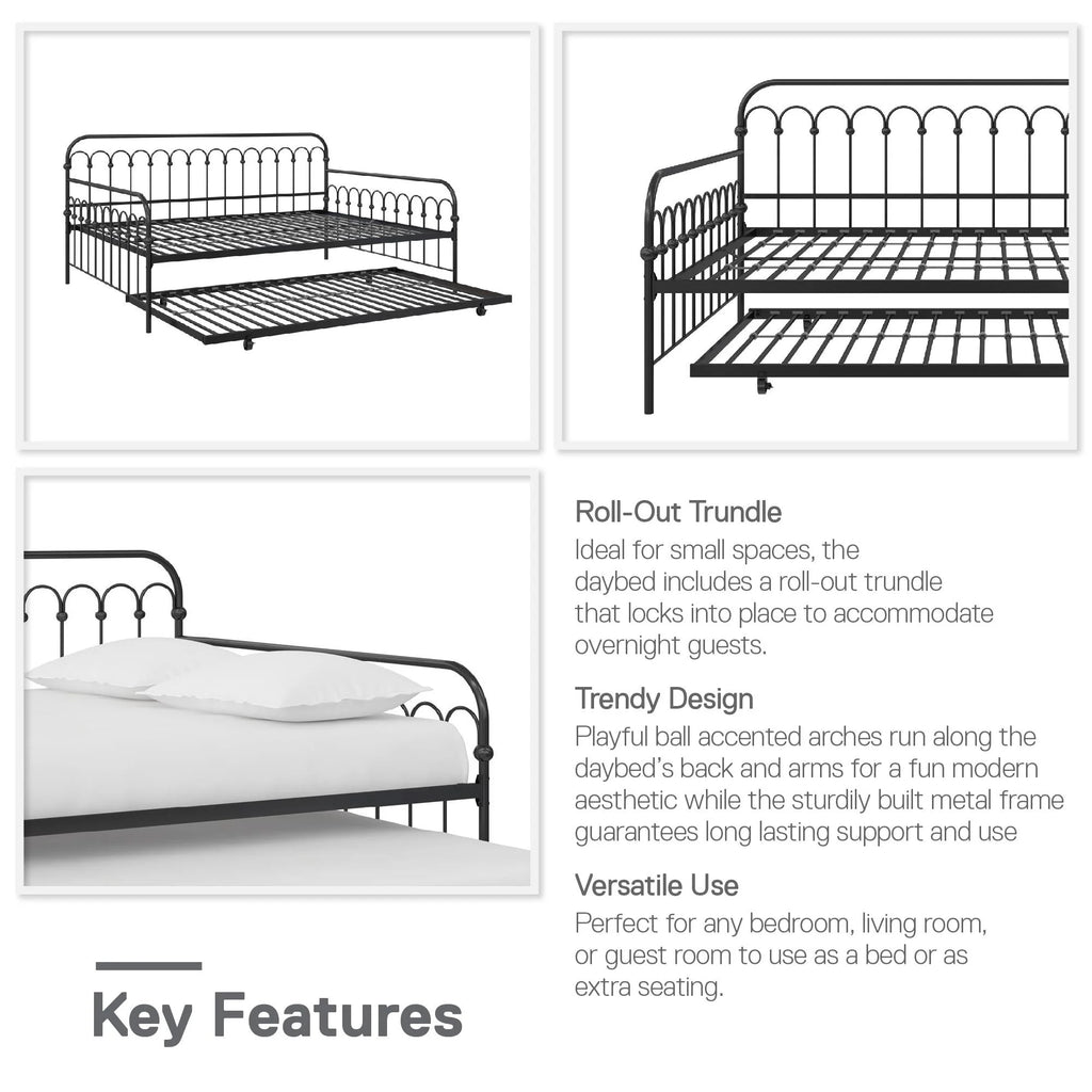 Black Full Metal Daybed with Twin Trundle Bed H6733