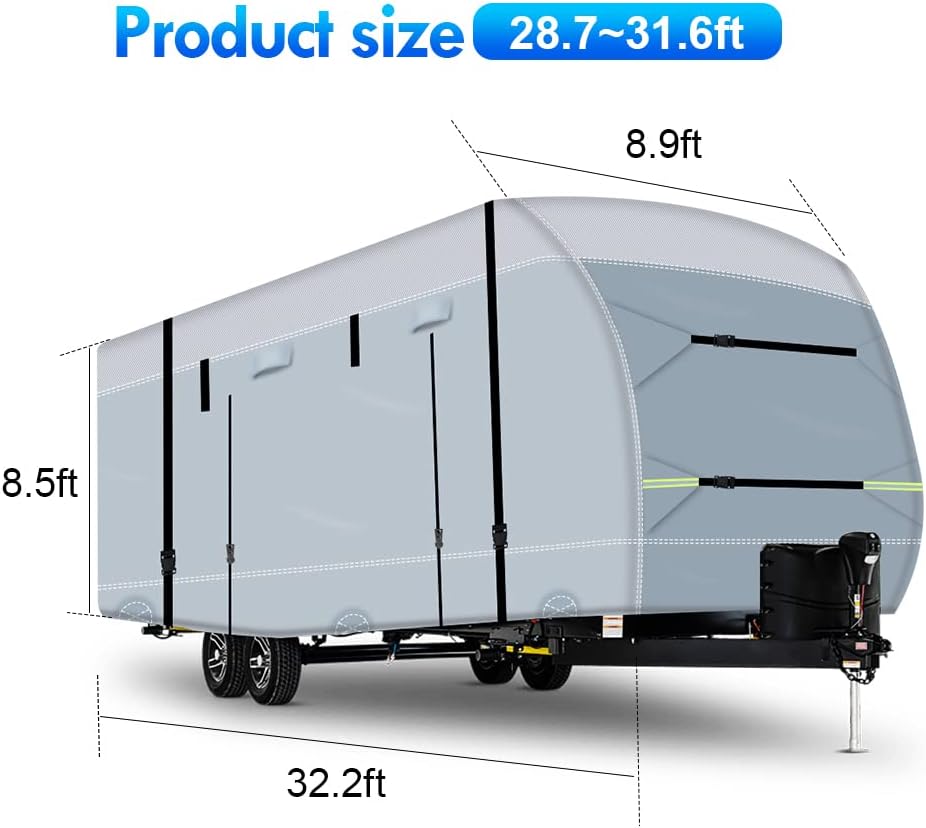 600D Ripstop RV Cover with 4 Tire Covers & Tongue Jack Cover & 6 Gutter Cover N787140