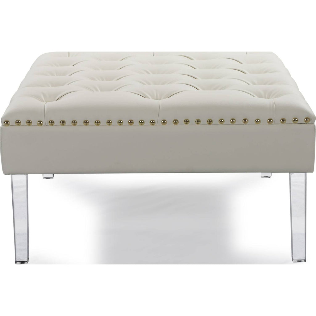 White PU Button Tufted Square Ottoman L88603