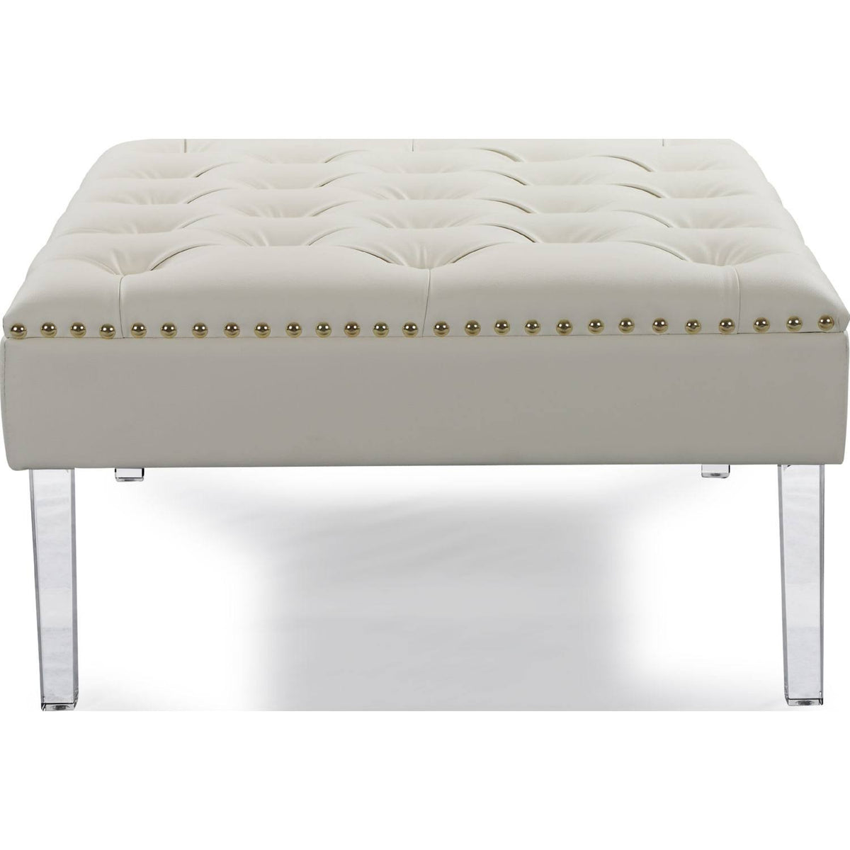 White PU Button Tufted Square Ottoman L88603