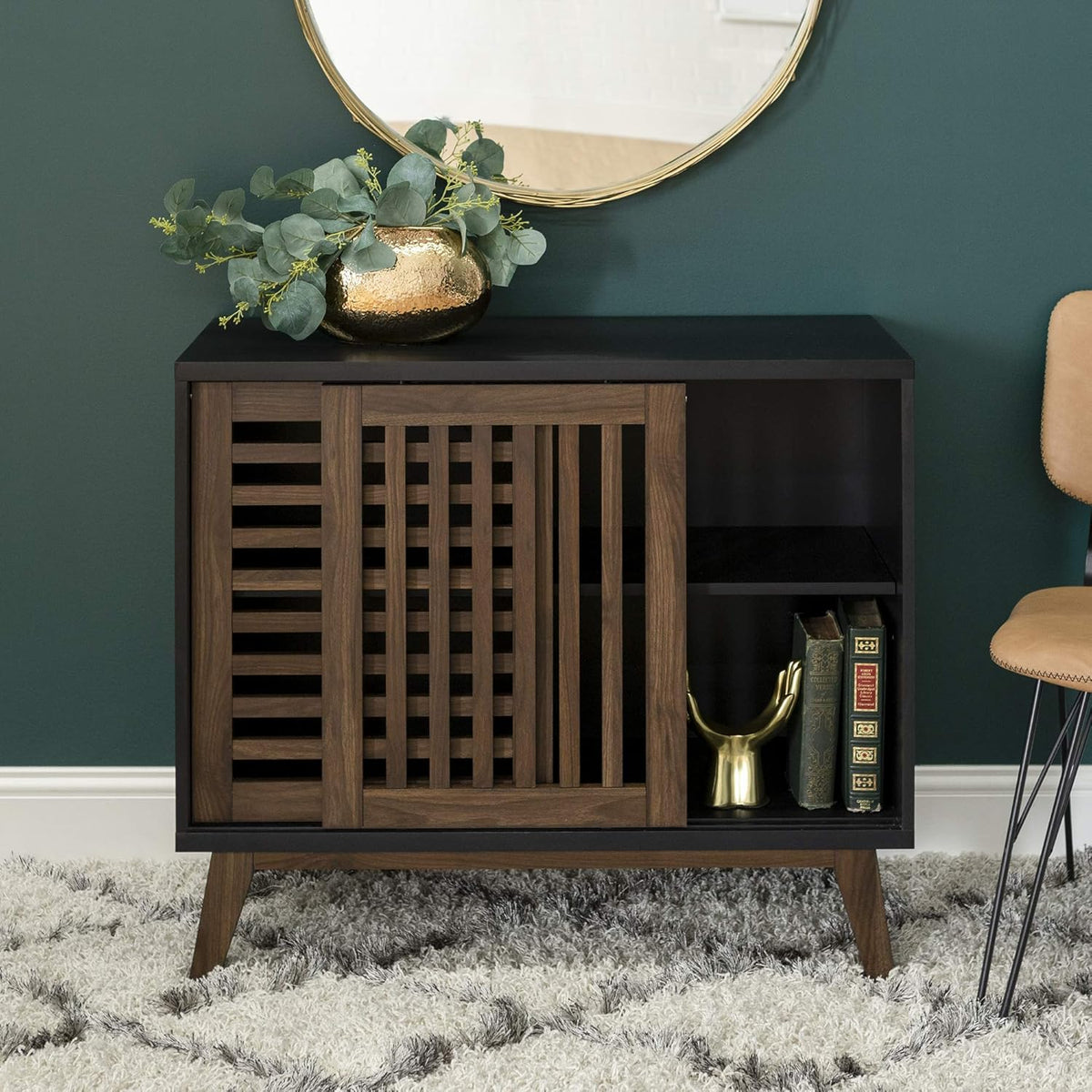 36 Inch Black and Dark Walnut Buffet Cabinet M83536