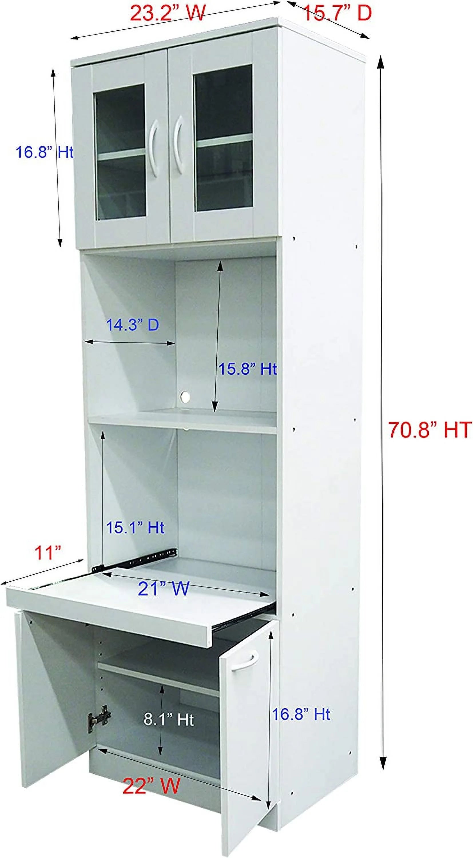 White Wood Glass Kitchen Pantry Microwave Cabinet B720