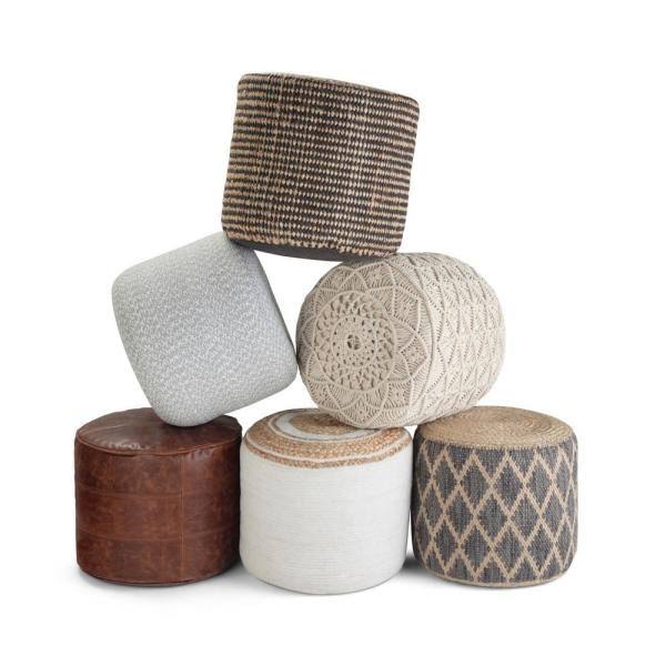 Natural Cotton Round Braided Pouf B44021