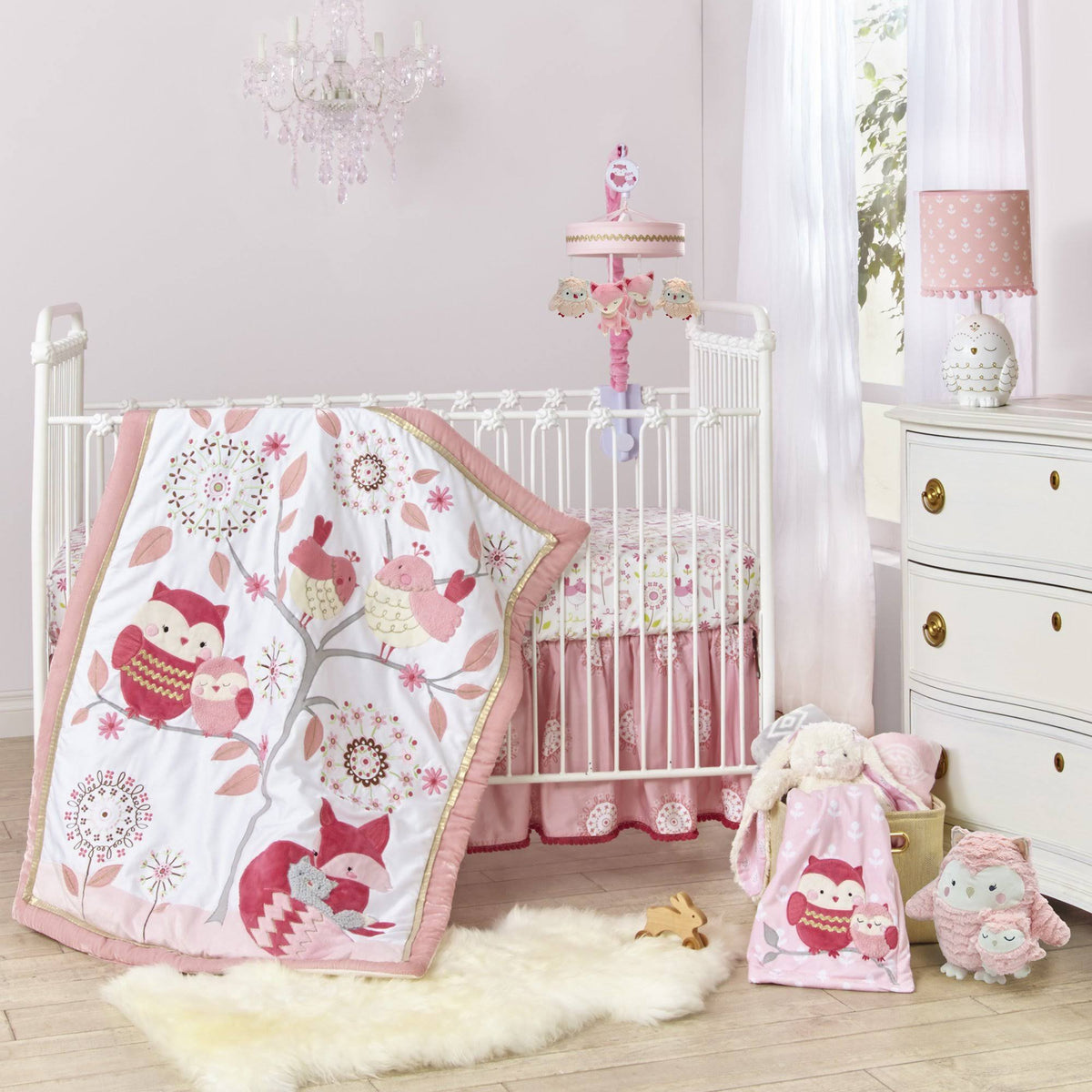 Pink/White 3 Piece Crib Bedding Set B7288
