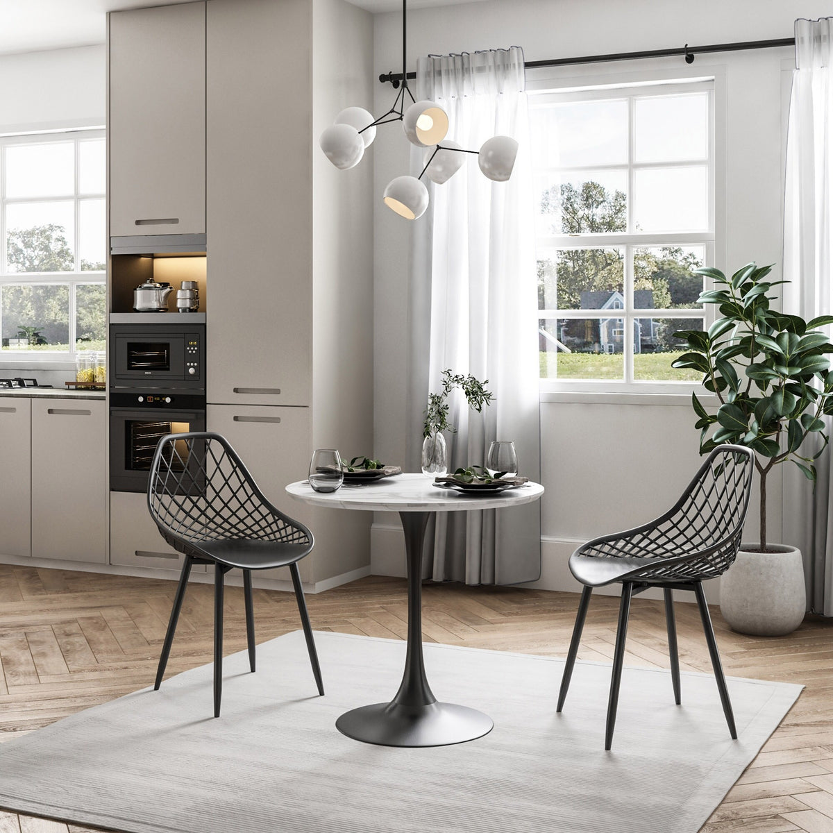 Black Plastic and Steel Dining Chair 2 Piece Set L120