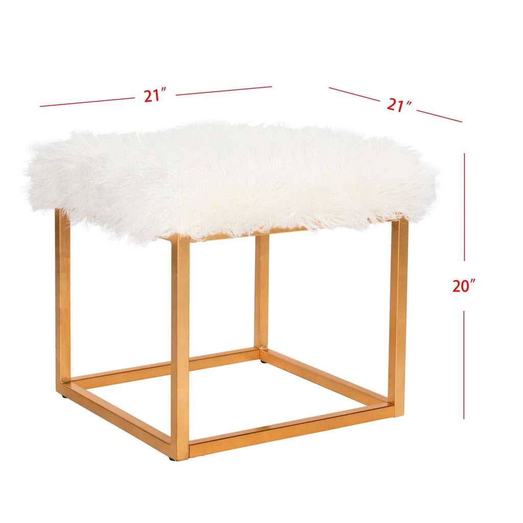 White Faux Sheepkin Square Ottoman J3308