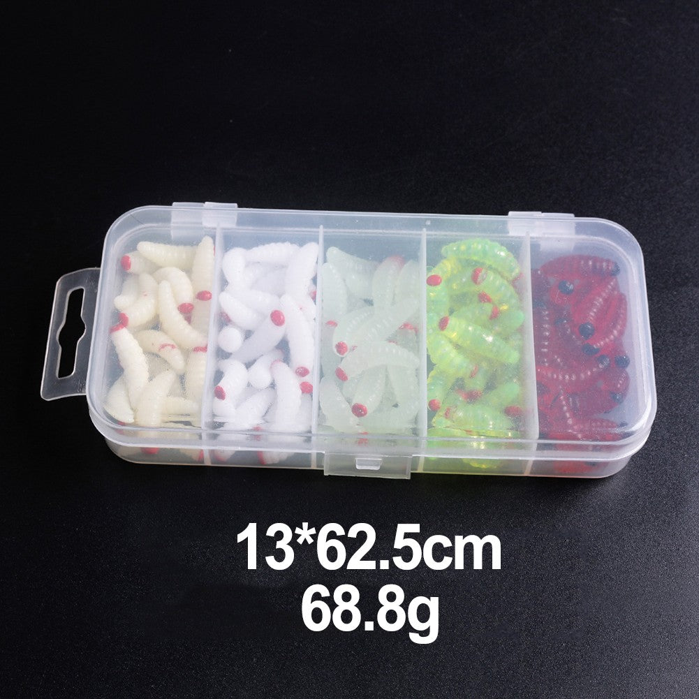 100pcs boxed Fishing Silica gel soft bait Artificial Maggots D97283